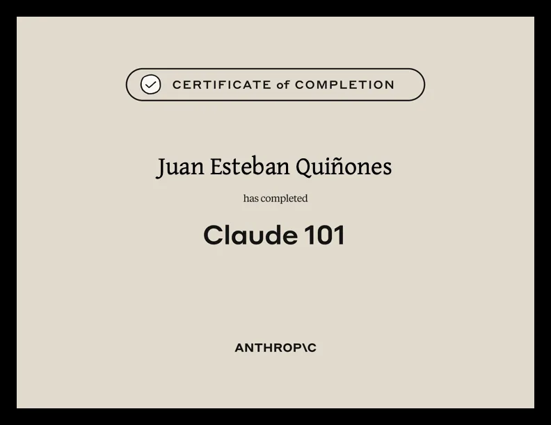 Claude 101 — Anthropic Academy certificate
