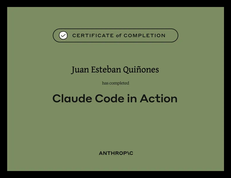 Claude Code in Action — Anthropic Academy certificate